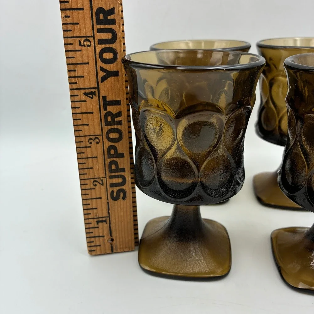 Noritake Spotlight Walnut Brown Goblets Set of 4 MCM Thumbprint Square Base